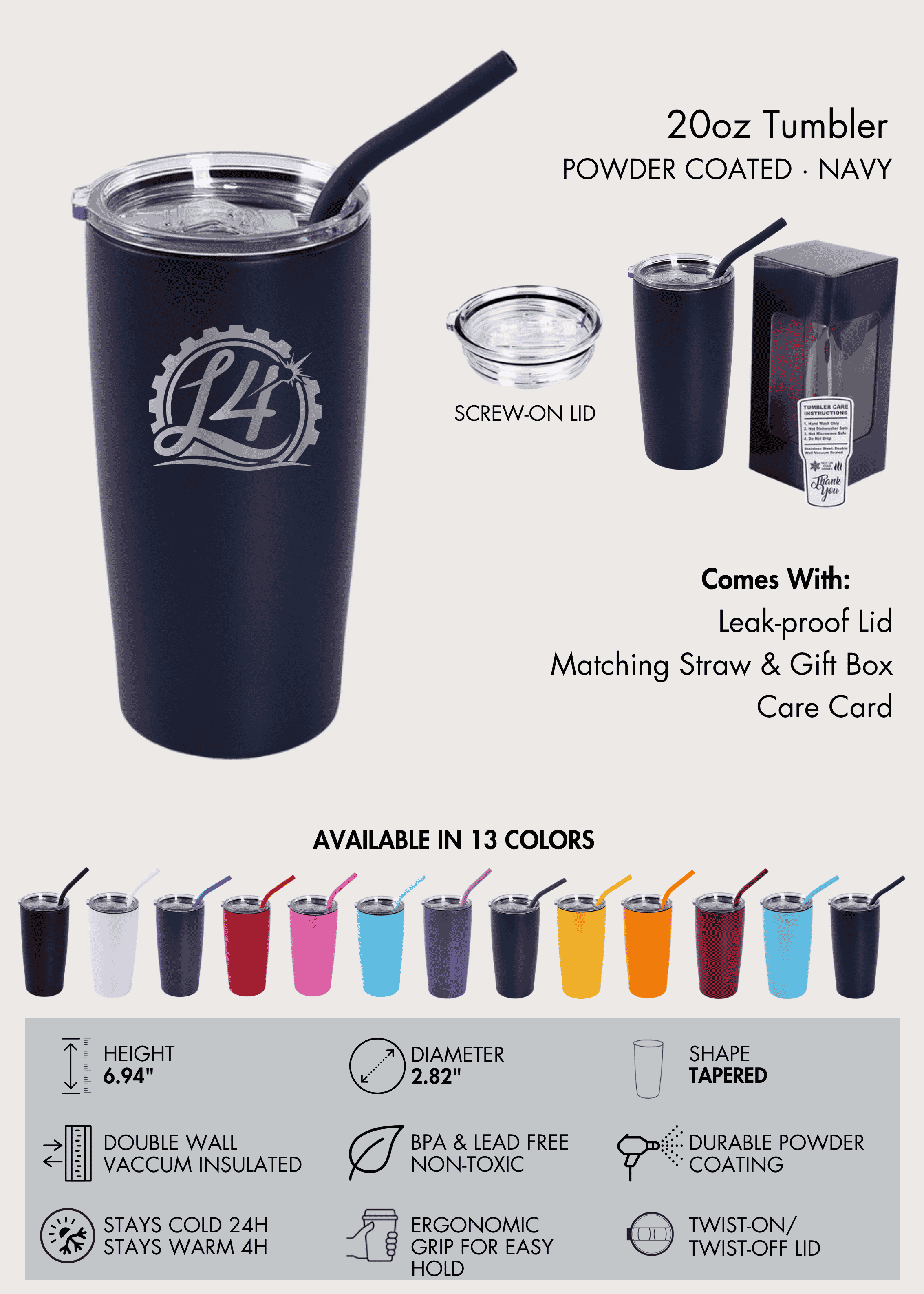 Custom 20 oz Tumblers L4 Laser Engraving & Metal Art