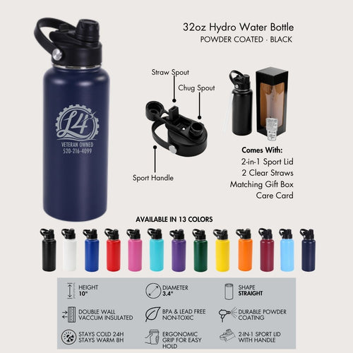 Custom 32 oz Water Bottles L4 Laser Engraving & Metal Art