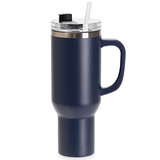 Navy 40 oz Tumbler with Side Handle image.