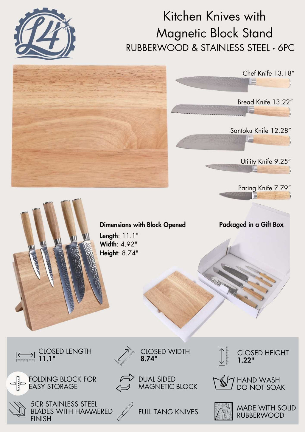 Engraved Knife Set with Magnetic Block L4 Laser Engraving & Metal Art