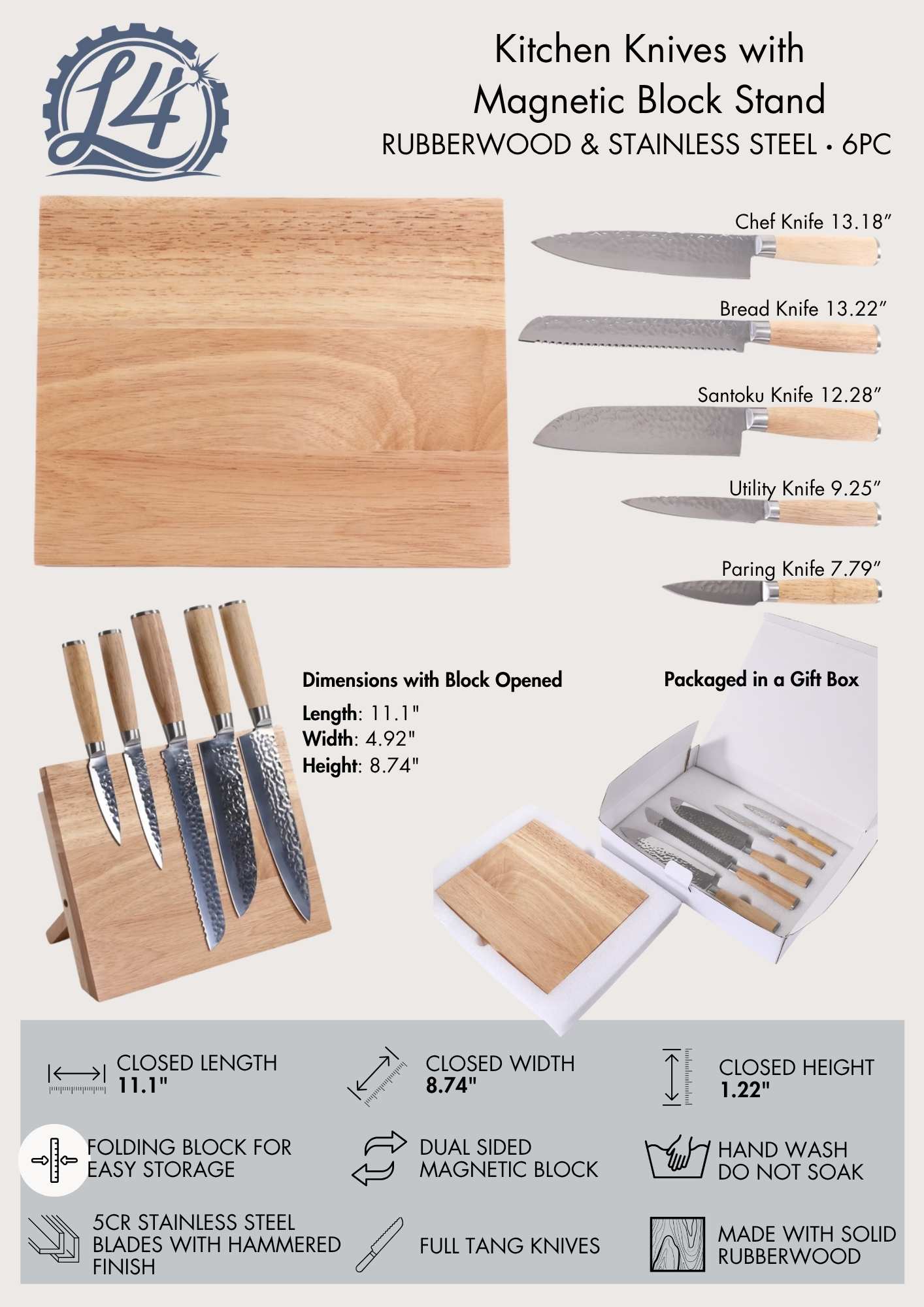Engraved Knife Set with Magnetic Block L4 Laser Engraving & Metal Art