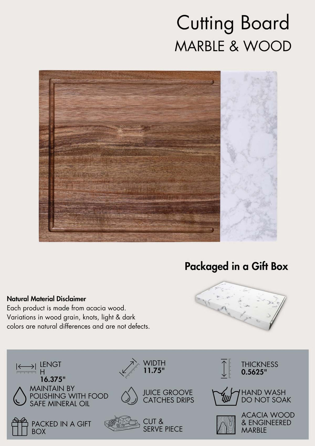 Custom Engraved Marble and Wood Cutting Board