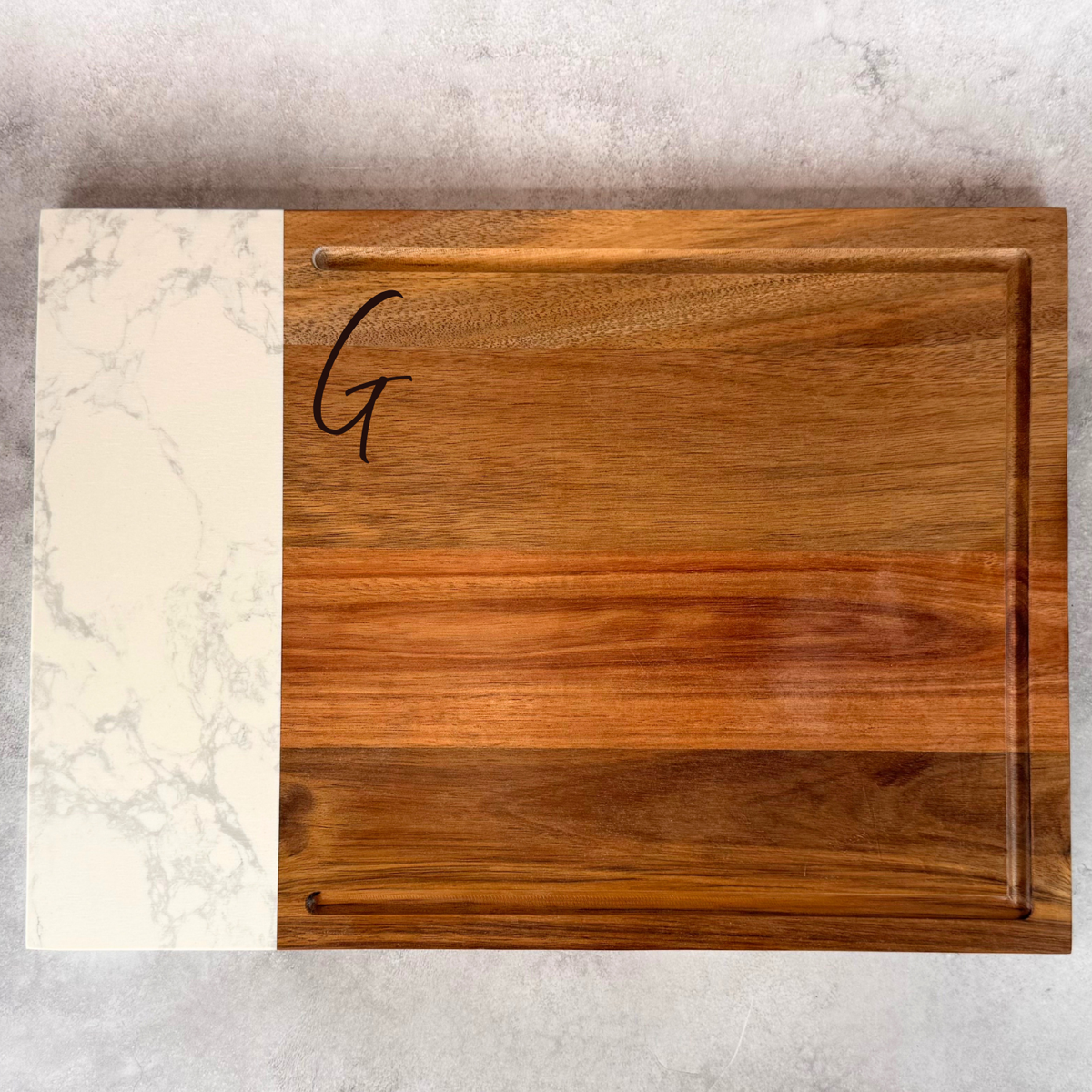 Custom Engraved Marble and Wood Cutting Board