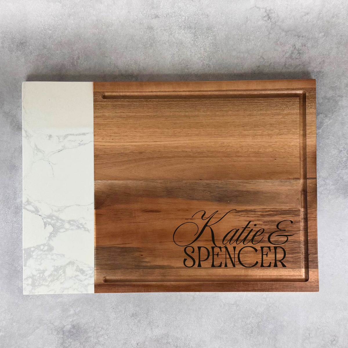 Custom Engraved Marble and Wood Cutting Board