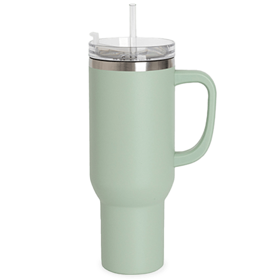 Sage Green 40 oz Tumbler with Side Handle.