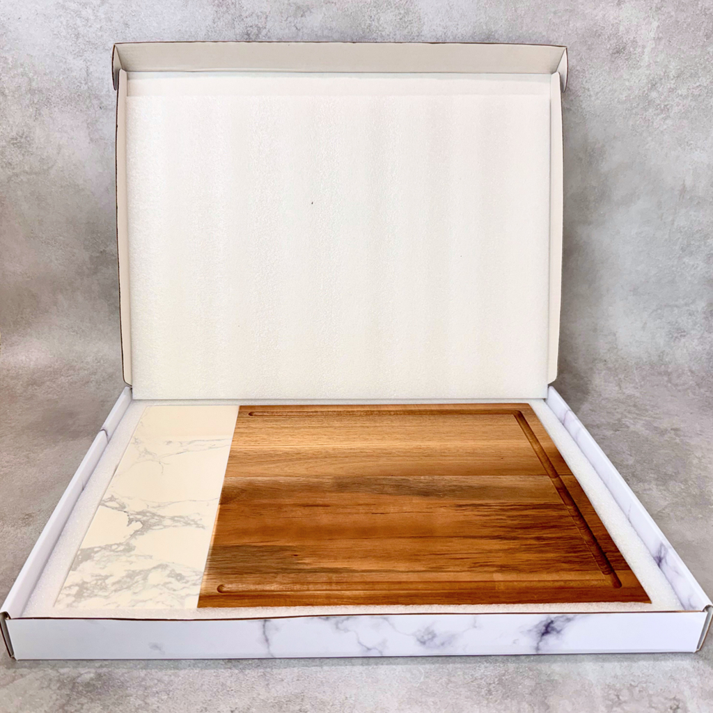 Custom Engraved Marble and Wood Cutting Board
