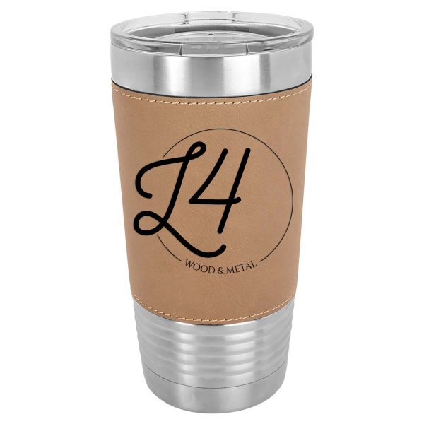 light brown vegan leather wrapped personalized coffee mug