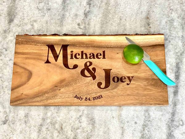 Michael and Joey acacia wood cutting board