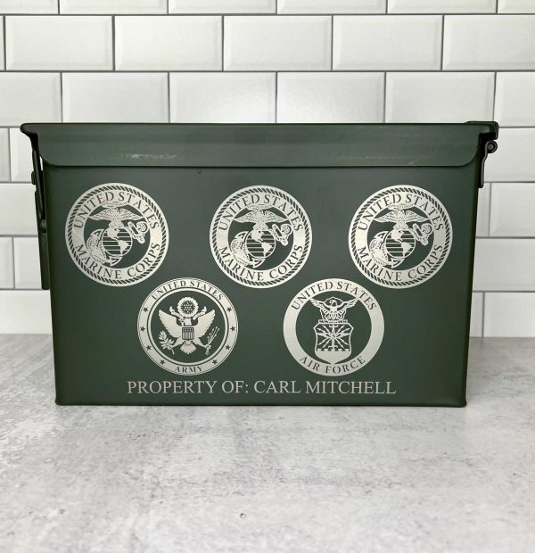 ammo can with 5 military logos for kids