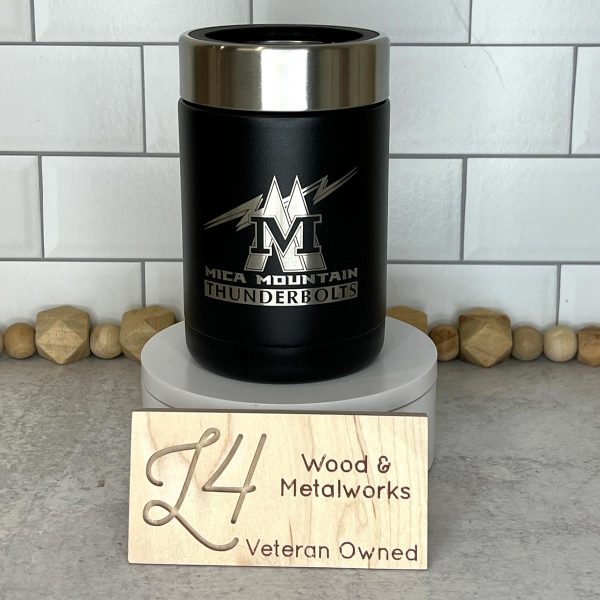 engraved black Rtic coozie with school logo