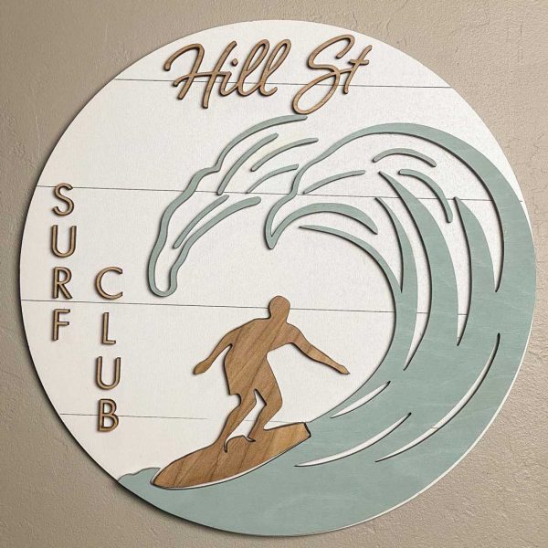 custom nursery sign with surfer
