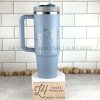 custom engraved 30 oz Stanley cup in Chambray, engraved with Hydrangeas