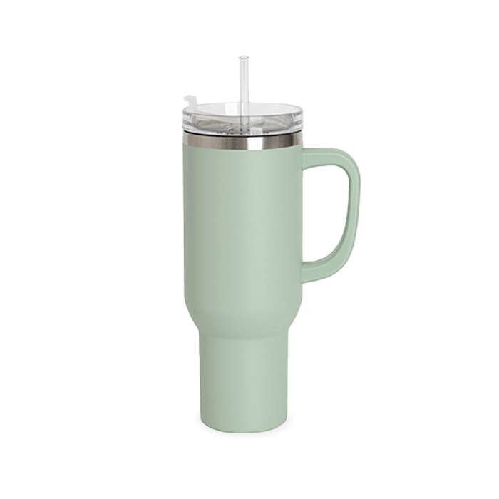 Sage Green 40 oz Tumbler with Side Handle.