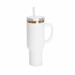 White with Gold Base 40 oz Tumbler with Side Handle.