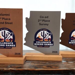 Arizona shaped trophy with logo and personalized engraving for corporate recognition event.